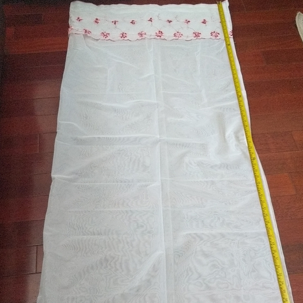 White Curtain Sheer with Red Floral Accent